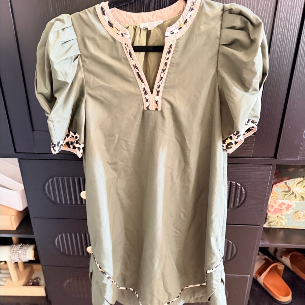 Entro Olive Dress with Animal Print Detail